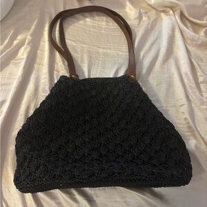 Black Boho Woven Shoulder Bag